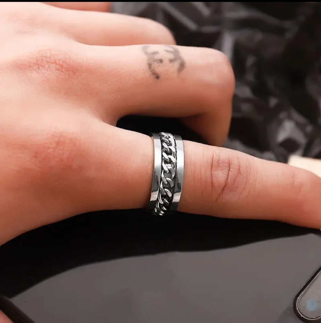 Silver tone Chain fidget Band Ring .