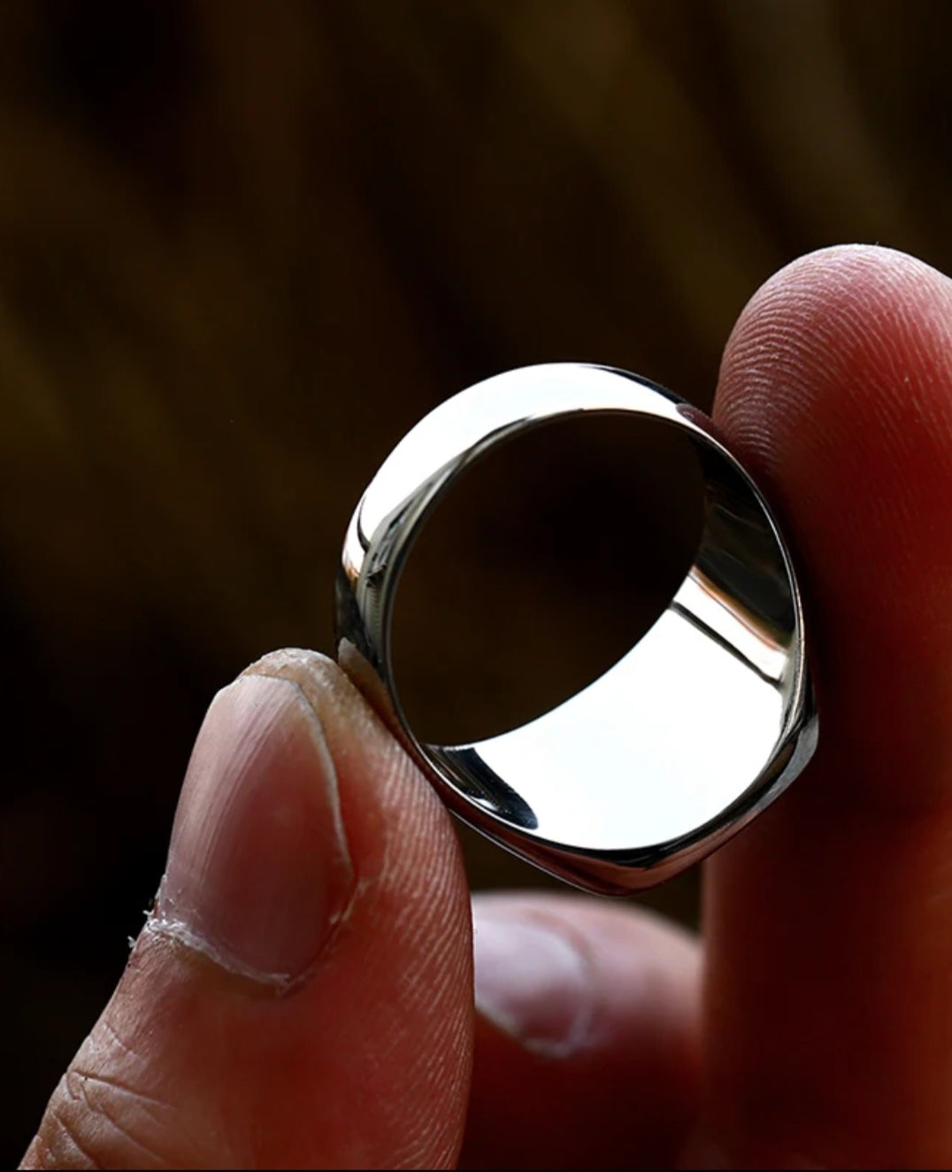 Siliver Onyx Signet Stainless Steel Ring .