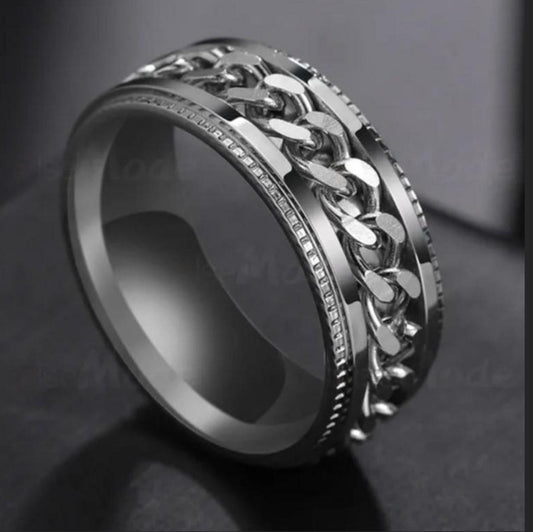 Silver tone Chain fidget Band Ring .