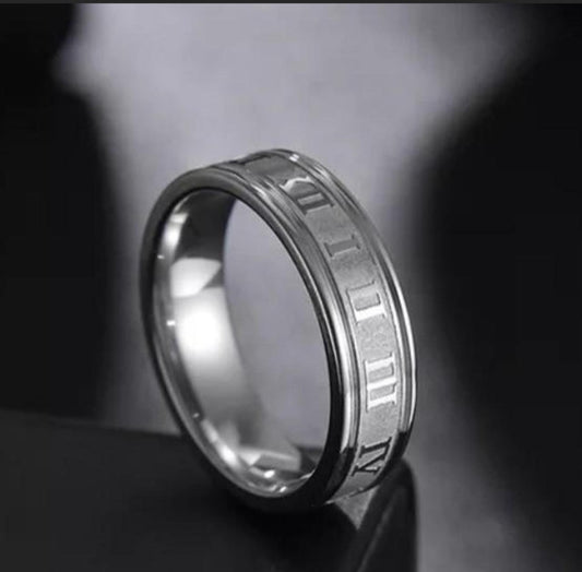 Siliver Roman numeral  Number stainless Steel Band Ring .