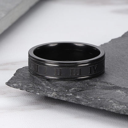 Black Roman numeral Steel stainless Band Ring .