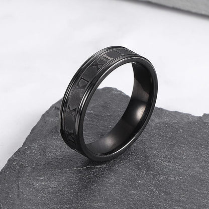Black Roman numeral Steel stainless Band Ring .